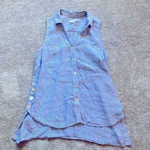 J. Jill Love Linen Striped Button Down Sleeveless Blouse Top Tunic Coastal SP
